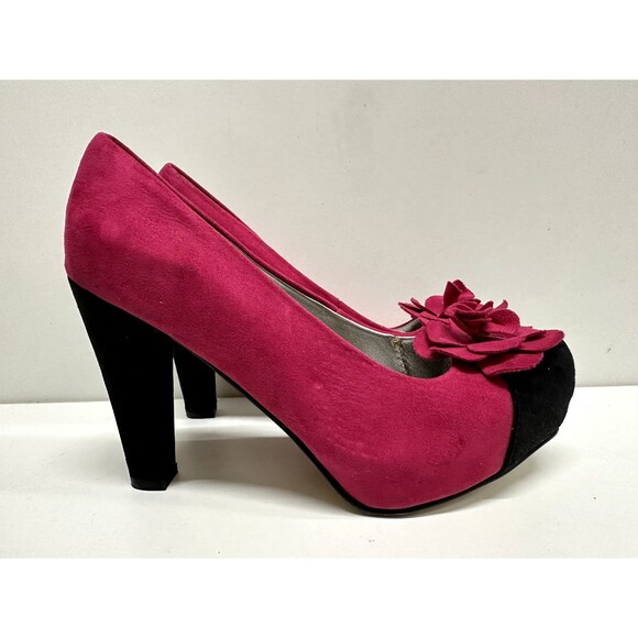 Vittorio D' Firenze women size 7 platform  heel shoes pink &  black faux suede - Picture 2 of 13